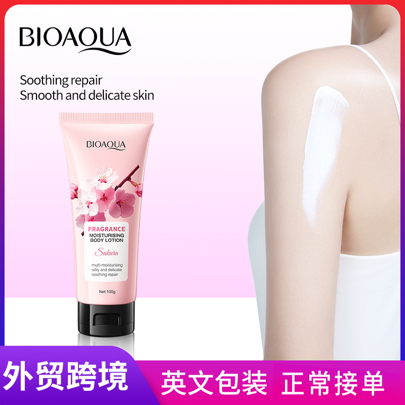 All-english BIOAOUA Cherry Blossom Scented Moisturizing Body Lotion, cross-border export wholesale of moisturizing Body lotion full figure