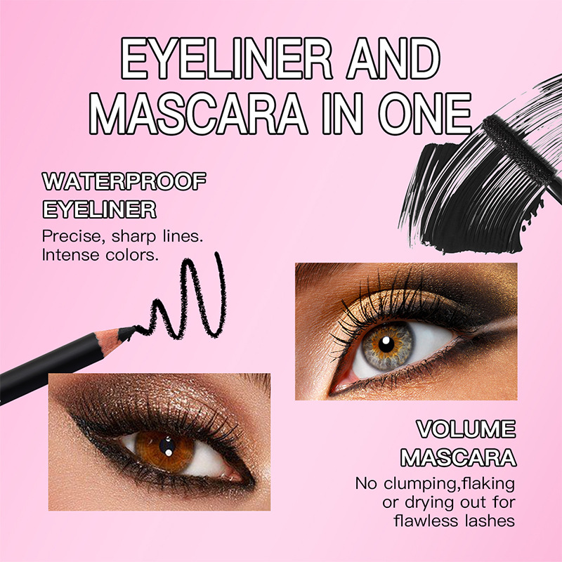 USHAS European and American cross-border stock mascara + eyeliner Pen set: Waterproof, non-smudging, thick and curling SAC074 details Picture