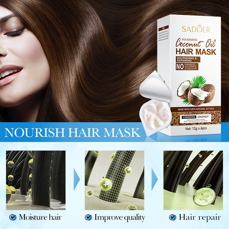 All-english SADOER coconut Oil Nourishing Smooth Particle Hair Mask Smooth Conditioner Cross-border export wholesale Application Scenario