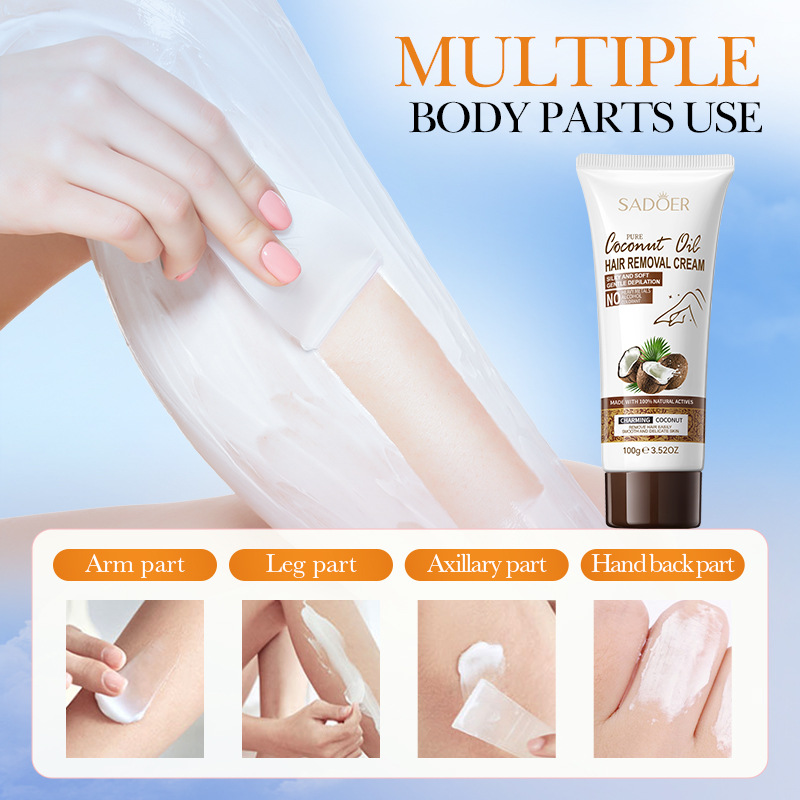 All-english SADOER Pure coconut Oil Hair Removal Cream for clean armpits and legs, summer hair removal cream for cross-border export wholesale Specification drawing