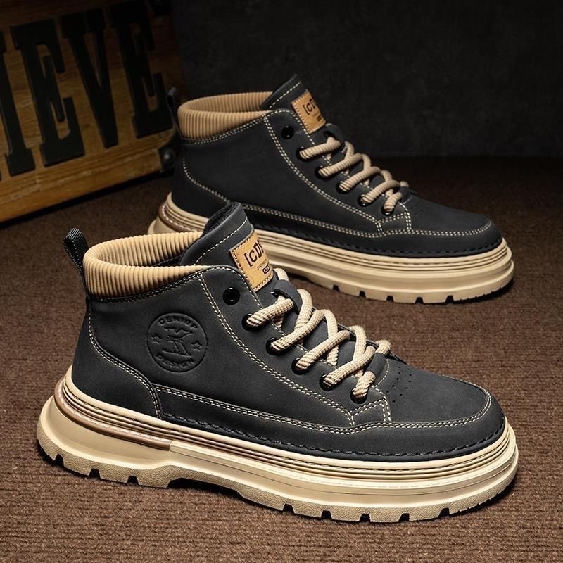 Martin Boots Men's autumn new style British retro high-top leather shoes work shoes trendy and versatile thick-soled casual ankle boots full figure
