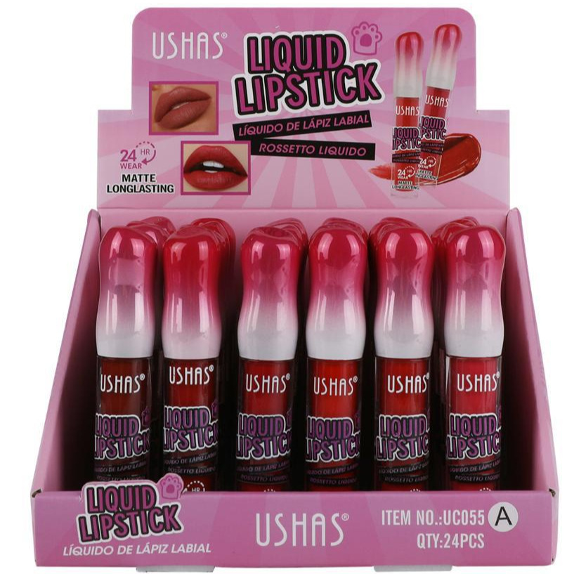 (Display Box) USHAS Cross-border Moisturizing Non-stick Cup liquid Waterproof Lipstick Lip gloss from Europe and America, 24 pieces per box full figure