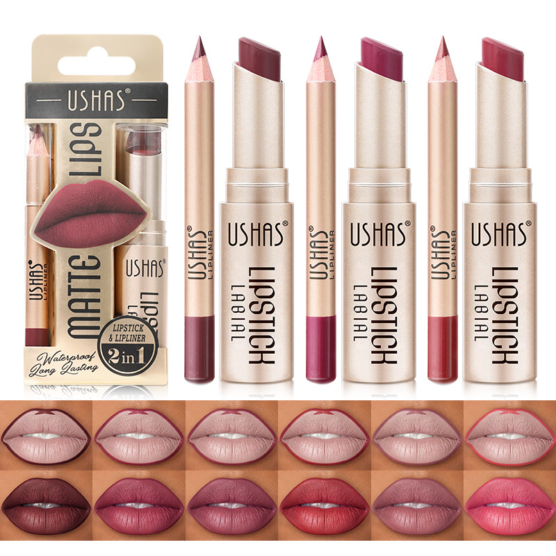 Customized link: USHAS Cross-border Amazon Lip liner pen with non-stick cup, long-lasting waterproof matte lipstick full figure