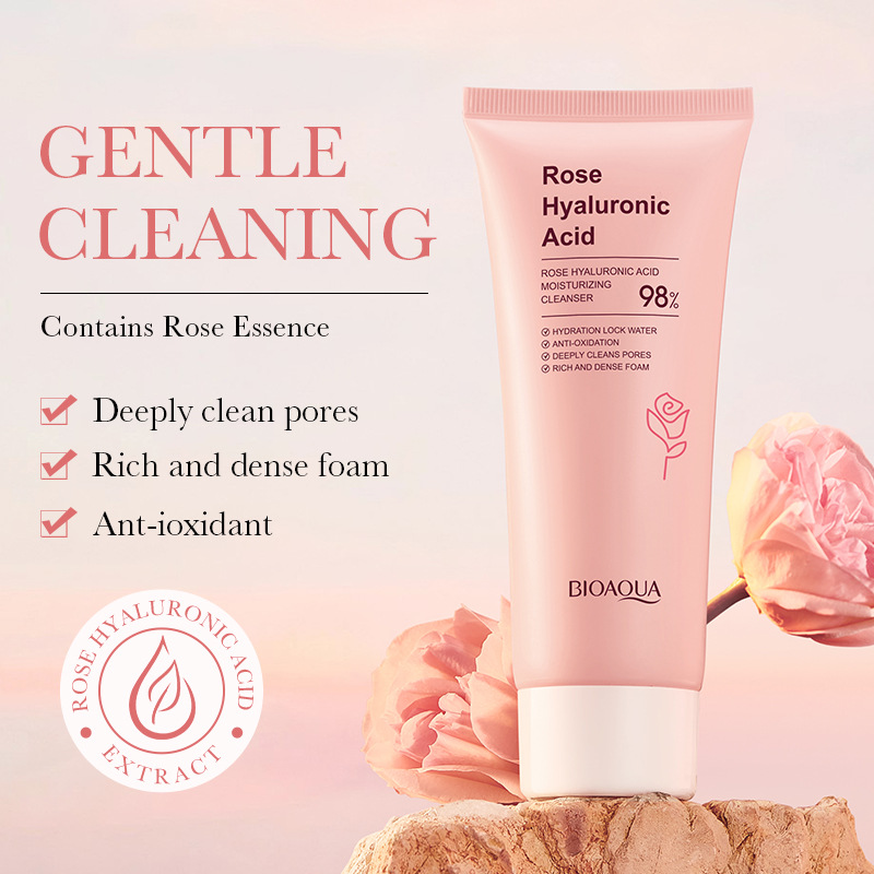 All-english BIOAOUA Rose Hyaluronic Acid Moisturizing Facial cleanser Cross-border export wholesale details Picture