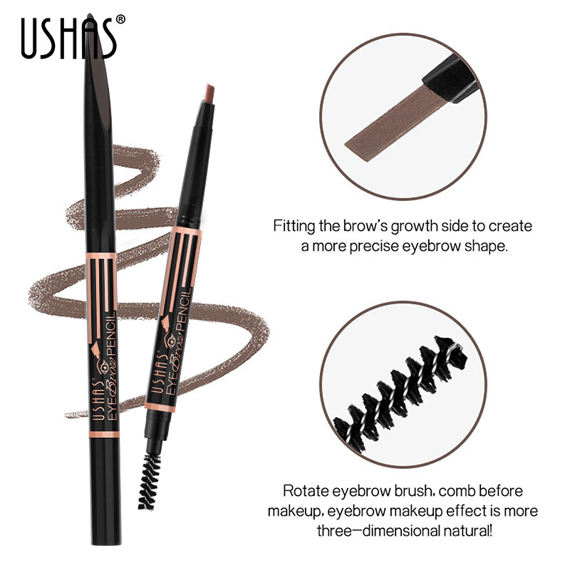 USHAS cross-border stock 6-color multi-functional non-smudging, waterproof and sweat-proof eyebrow pencils, eyeshadow pencils and eyebrow brushes wholesale Specification drawing
