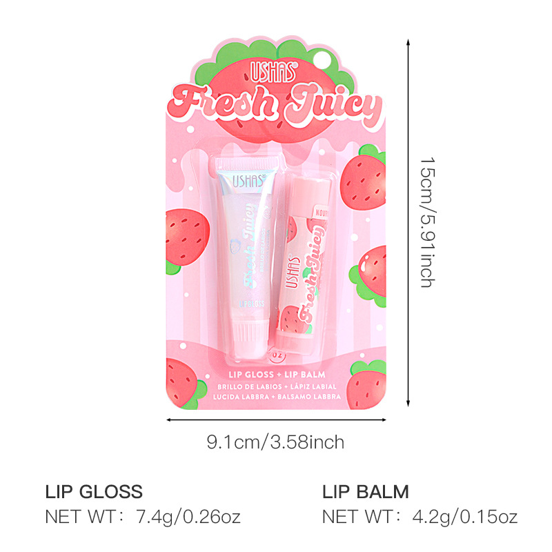 USHAS European and American cross-border Stock Lip Balm + Lip Gloss Fruit-flavored Moisturizing and Nourishing Set US012 Item Picture