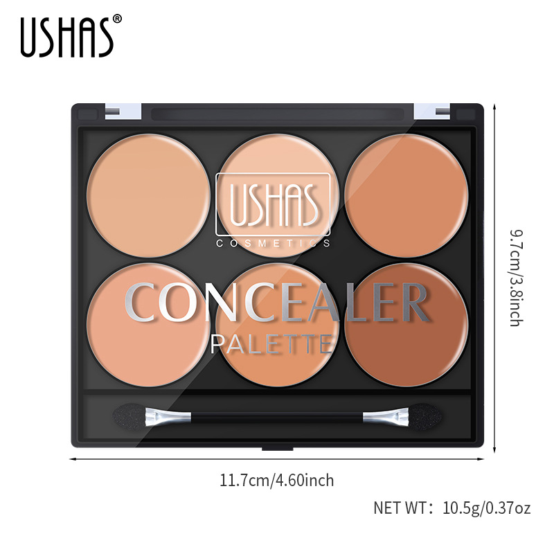 USHAS Cross-border Makeup 6-color concealer palette Foundation waterproof, brightening, and skin tone long-lasting Item Picture