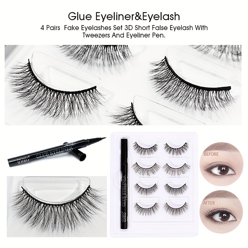 USHAS Cross-border in-stock eyeliner gel pen false eyelash set 3D mink fur Thick and curly European and American eye makeup Specification drawing