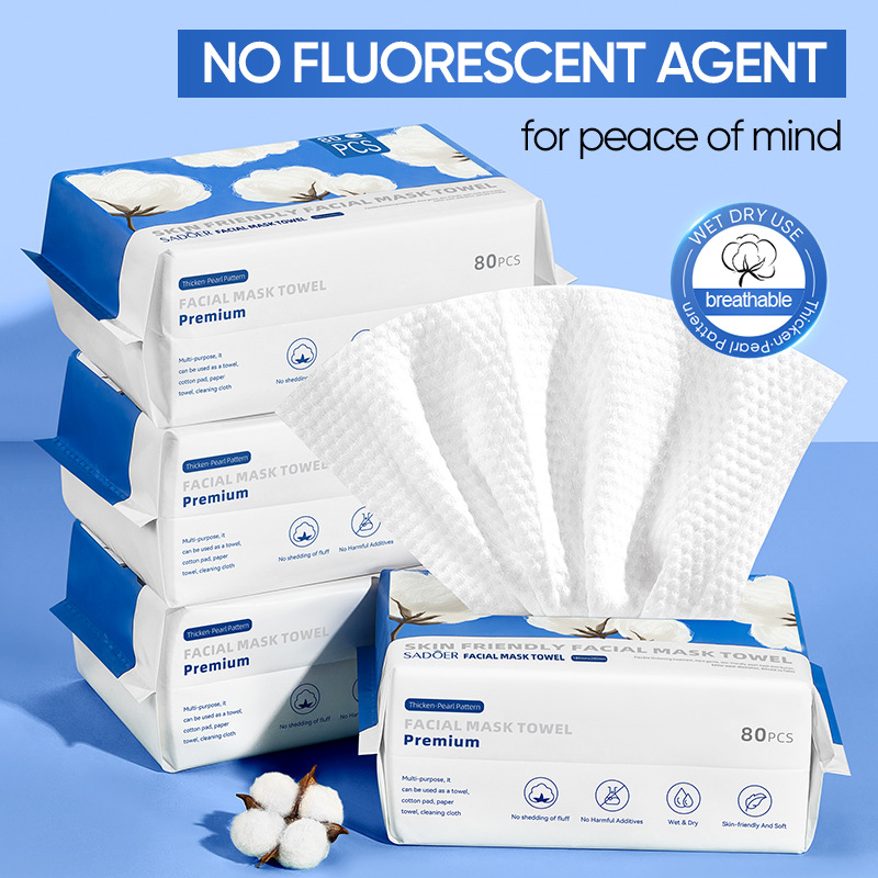Full English SADOER skin-friendly mask towel 80, daily tools, makeup remover towel, face towel cross-border export wholesale details Picture
