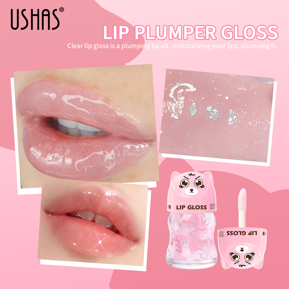 USHAS's best-selling cross-border in-stock 3-color liquid lip gloss and long-lasting lip oil are available in boxed form details Picture