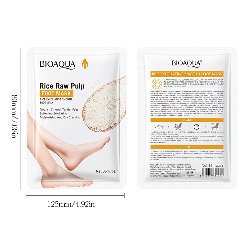 All-english BIOAOUA Rice Puree Exfoliating Smooth Foot Mask Hydrating Exfoliating foot Mask Cross-border export Item Picture