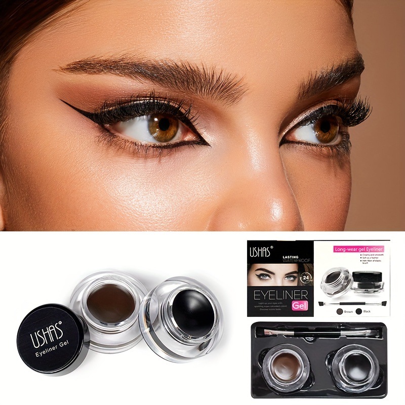USHAS cross-border in-stock best-selling eyeshadow cream bottle with brush eyeliner cream Eyeliner brush waterproof and sweat-proof European and American eye makeup details Picture