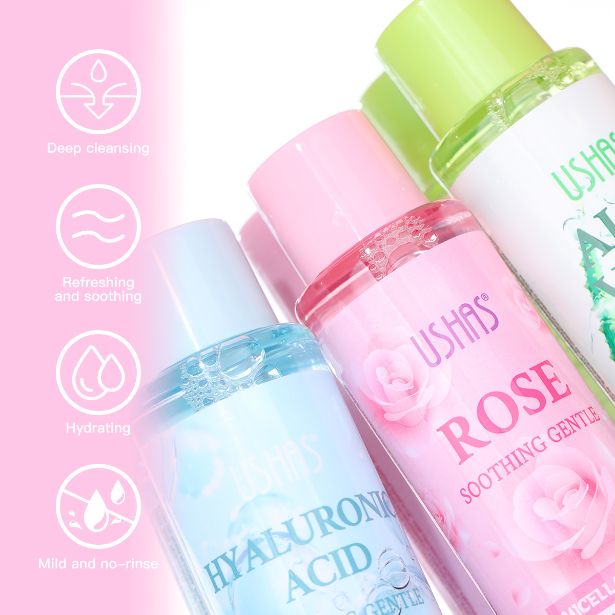 USHAS Cross-border exclusive product in stock makeup remover water, cleansing, moisturizing, nourishing, gentle and non-irritating UC118 details Picture