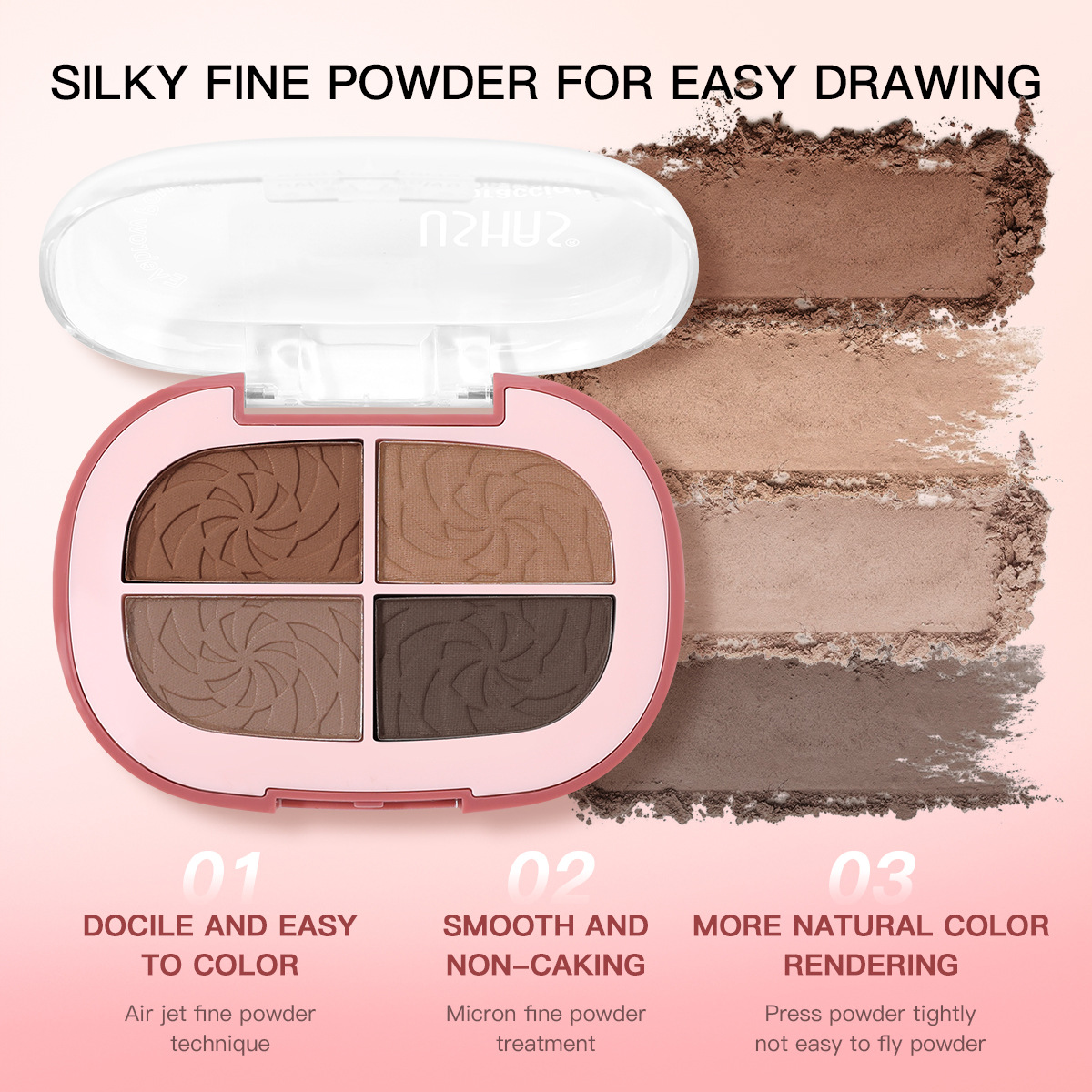 USHAS cross-border Makeup bestseller: 4-grid Eyebrow Powder UF100 for natural contouring and fine texture Specification drawing