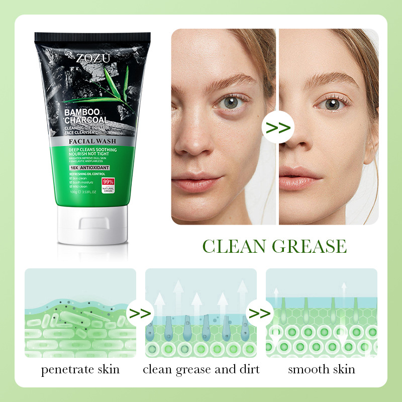 All-english ZOZU bamboo charcoal Cleansing and oil-Control Facial cleanser cross-border export wholesale Item Picture