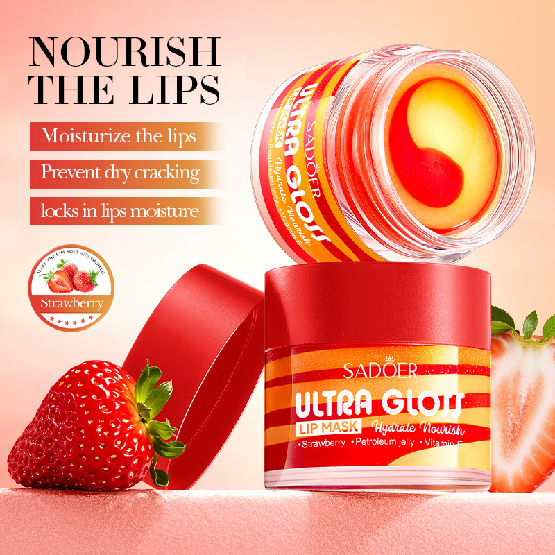 SADOER Strawberry Vaseline Hydrating, Brightening and Nourishing Dual-color Lip Mask Moisturizing Lipstick for cross-border export details Picture