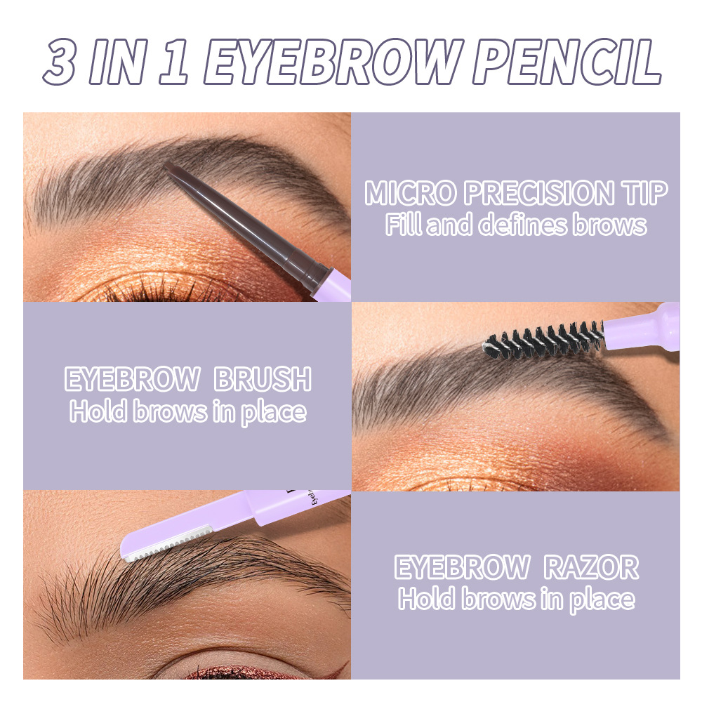 USHAS cross-border stock eyebrow pencil from Europe and America, double-head with built-in eyebrow brush and eyebrow blade, waterproof, not easy to smudge, easy to color, UP009 details Picture