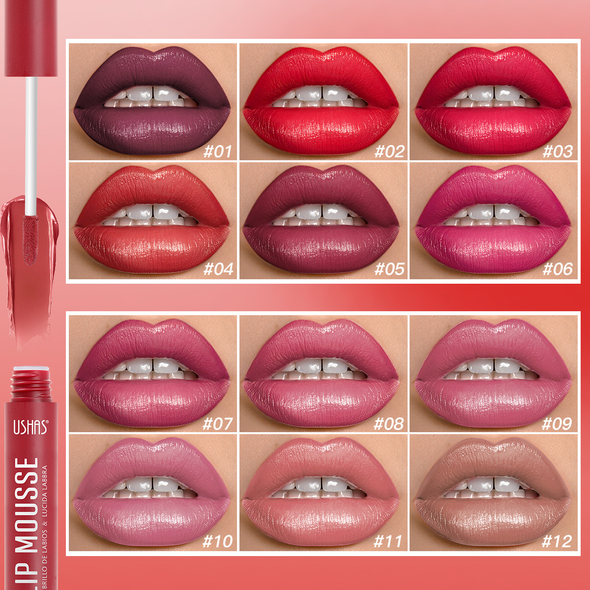 USHAS has launched a matte long-lasting waterproof fine glitter lip gloss UC033A+B, which is a bestseller on Amazon details Picture