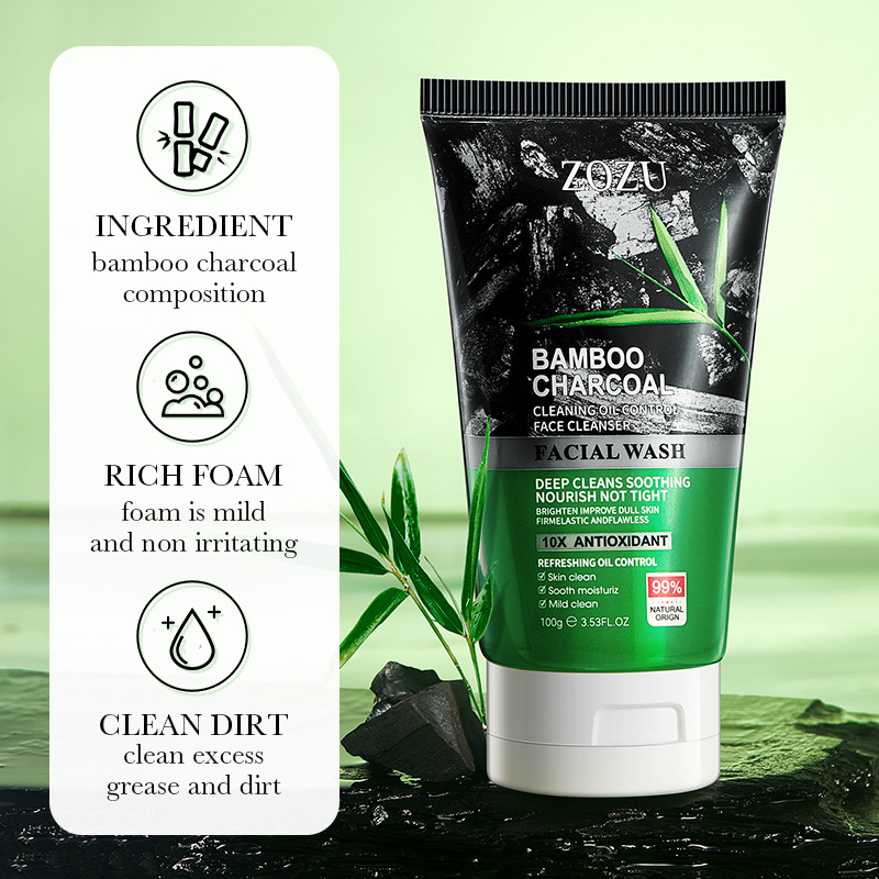 All-english ZOZU bamboo charcoal Cleansing and oil-Control Facial cleanser cross-border export wholesale Specification drawing