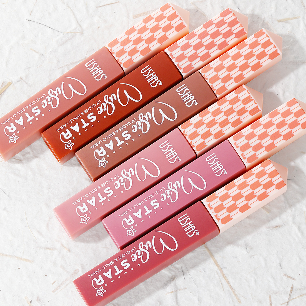 USHAS Amazon's best-selling cross-border 6-color liquid lip gloss, lip gloss, matte, non-stick cup, waterproof lipstick, long-lasting Specification drawing