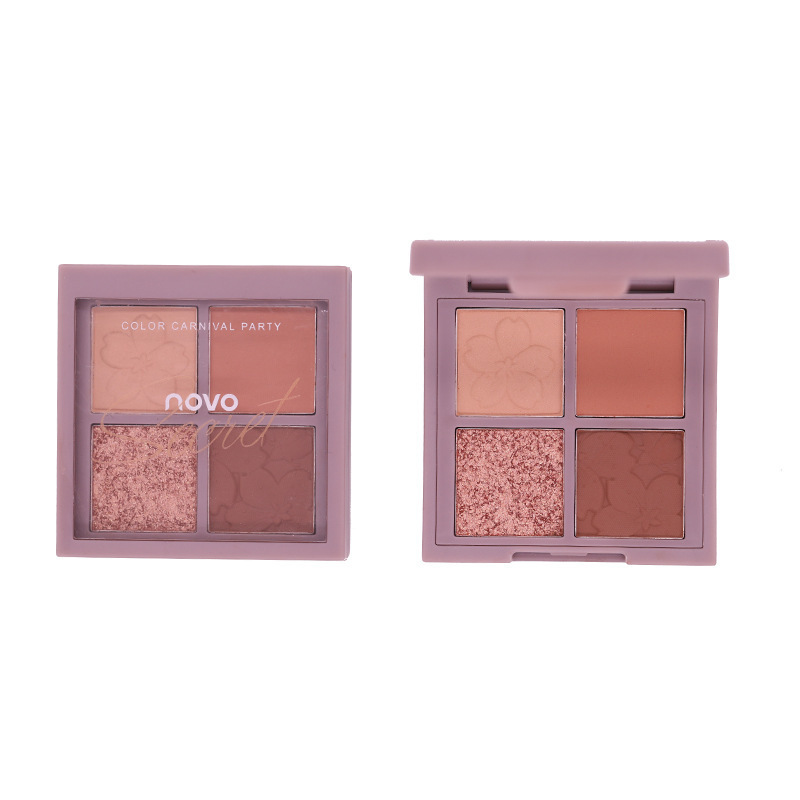 NOVO Cherry Blossom Story Four-color Eyeshadow, super popular glitter powder, small plate bead matte, portable, waterproof, affordable earth tone eyeshadow Item Picture