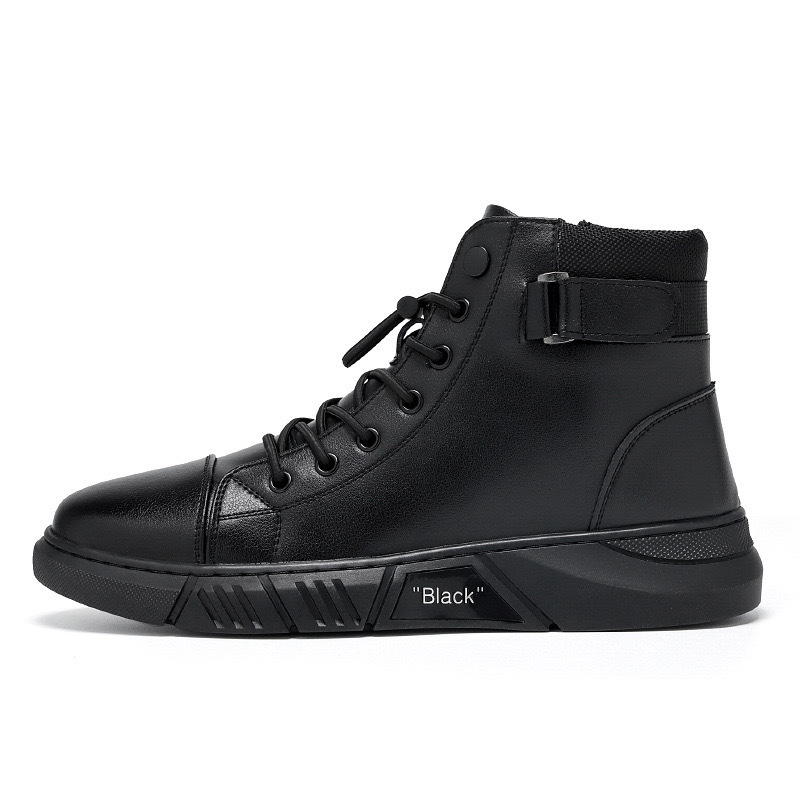 New men's shoes for autumn: high-top Dr. Martens boots, men's casual leather boots, trendy and versatile British retro fleece short boots Item Picture