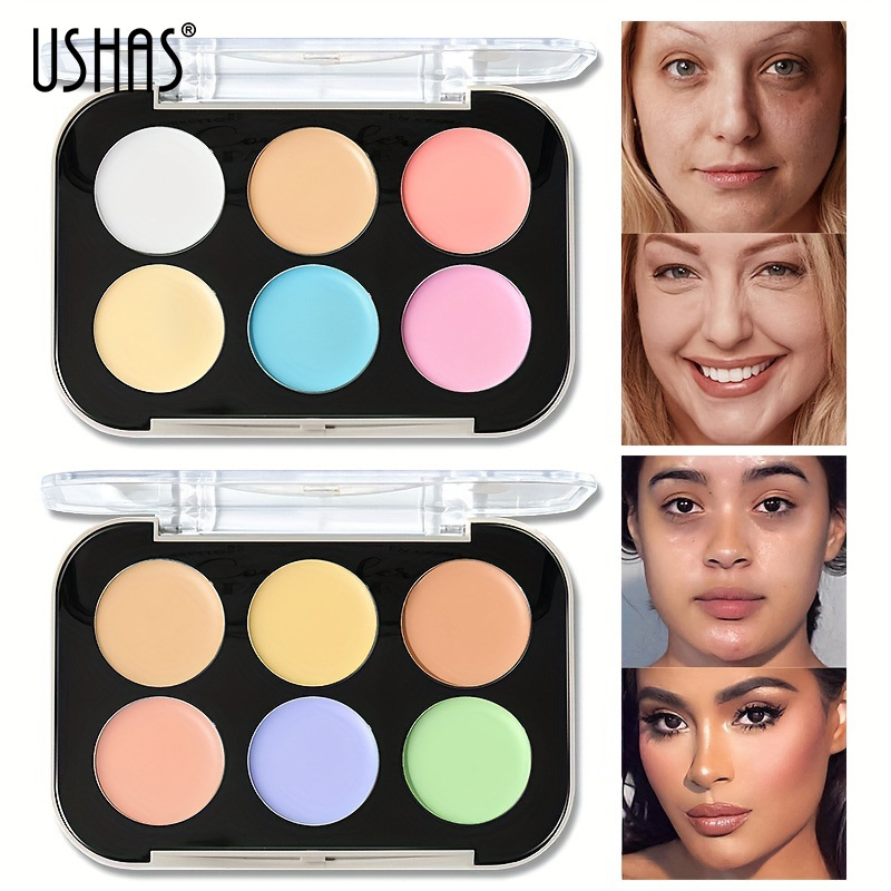 USHAS Cross-border Makeup Six-color Three-dimensional Highlighter Concealer Palette, matte Concealer palette for dark circles and contouring full figure