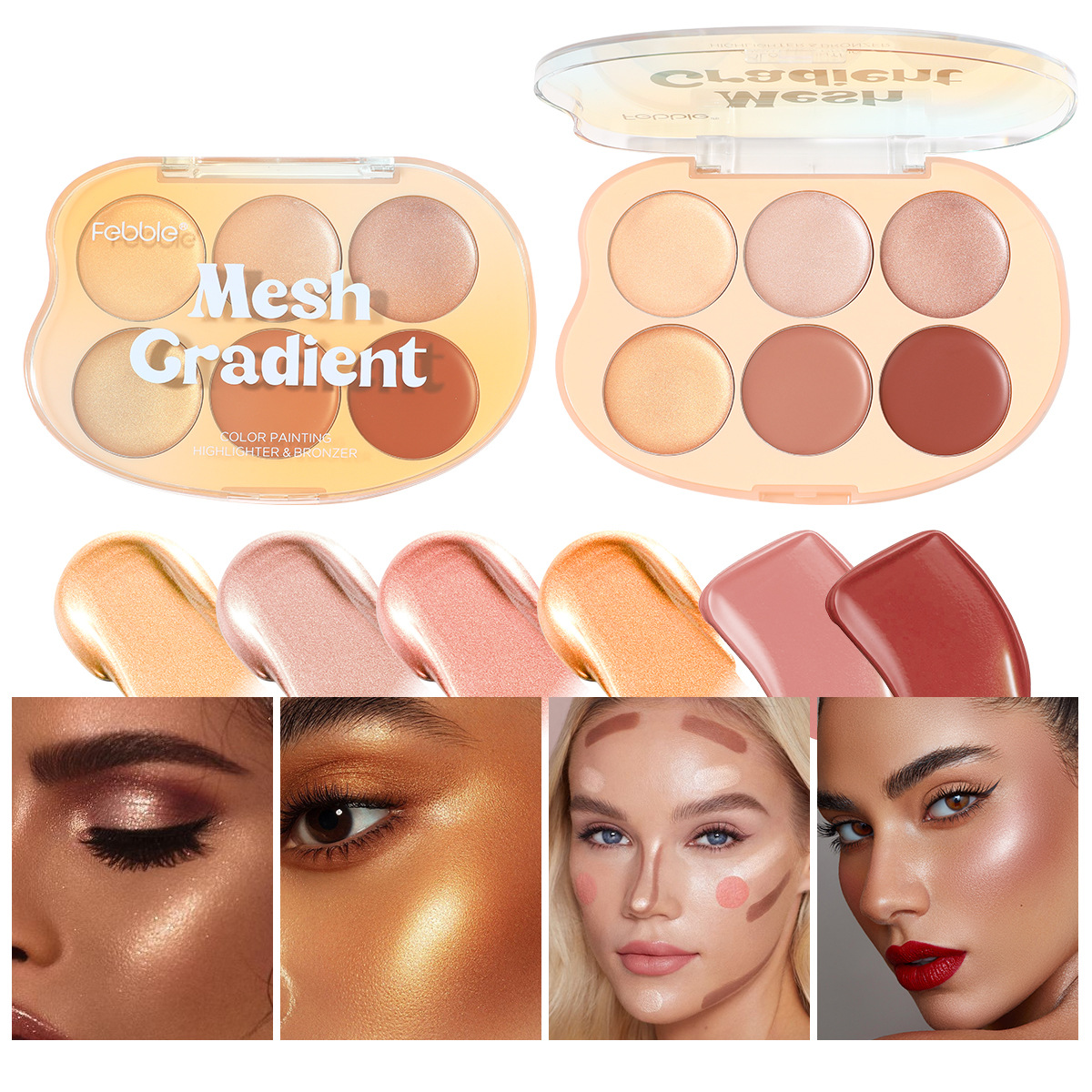 Febble Cross-border Makeup Bestseller: High Appearance Level Six-color gradient high-gloss Contouring Tray FBC062 full figure