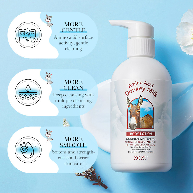 All-english ZOZU amino acid donkey milk Body Lotion for moisturizing, hydrating and brightening skin. Cross-border export wholesale of body lotion details Picture