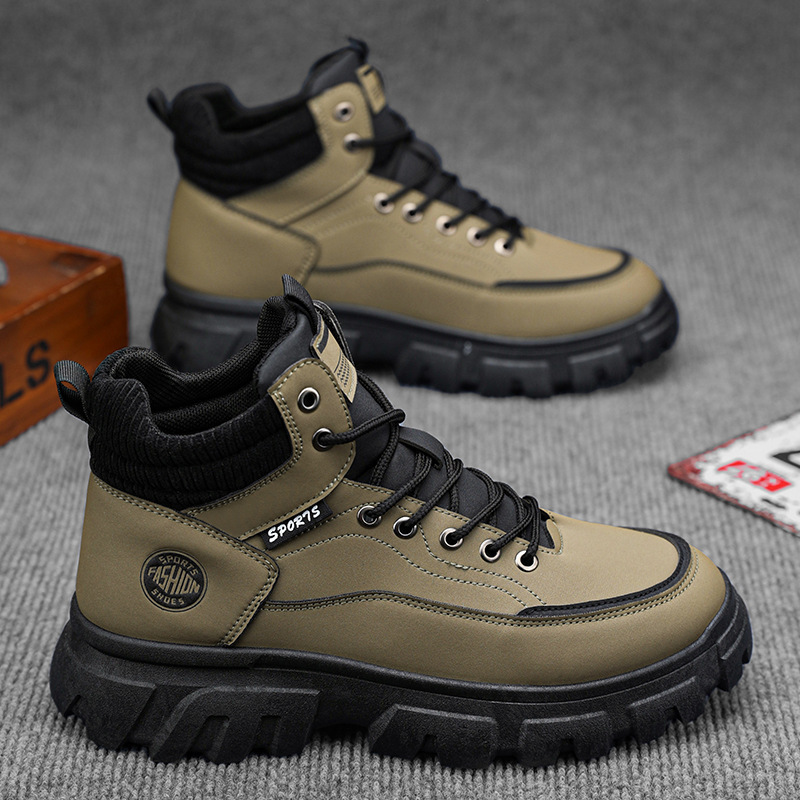 Autumn men's shoes: High-top Dr. Martens boots, men's work shoes, trendy and versatile, thick-soled British-style retro hiking short boots Specification drawing