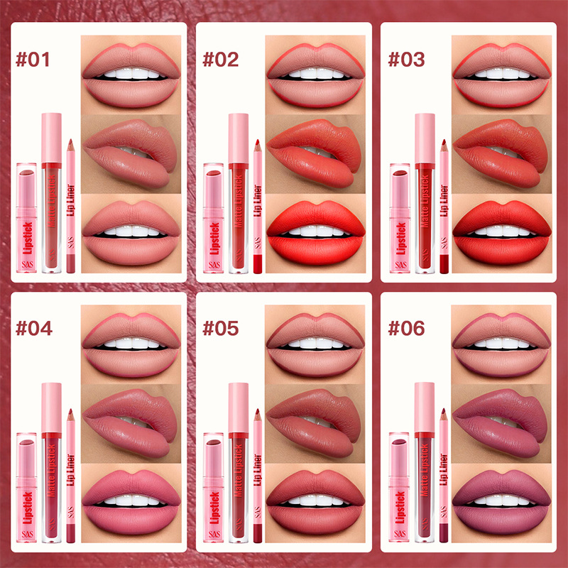 USHAS European and American cross-border stock Lipstick + Lip Gloss + Lip liner Pen Set Christmas Waterproof Non-stick Cup SAC065A details Picture