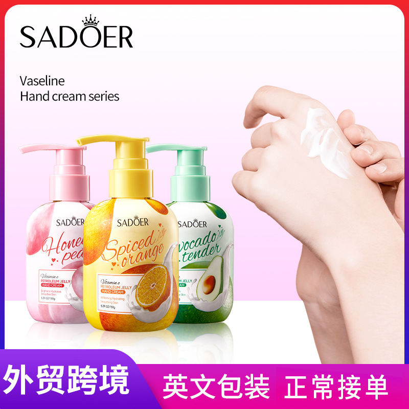 Full English SADOER Peach VE Vaseline Hand Cream Anti-Cracking Press Hand Cream Cross-border export wholesale full figure