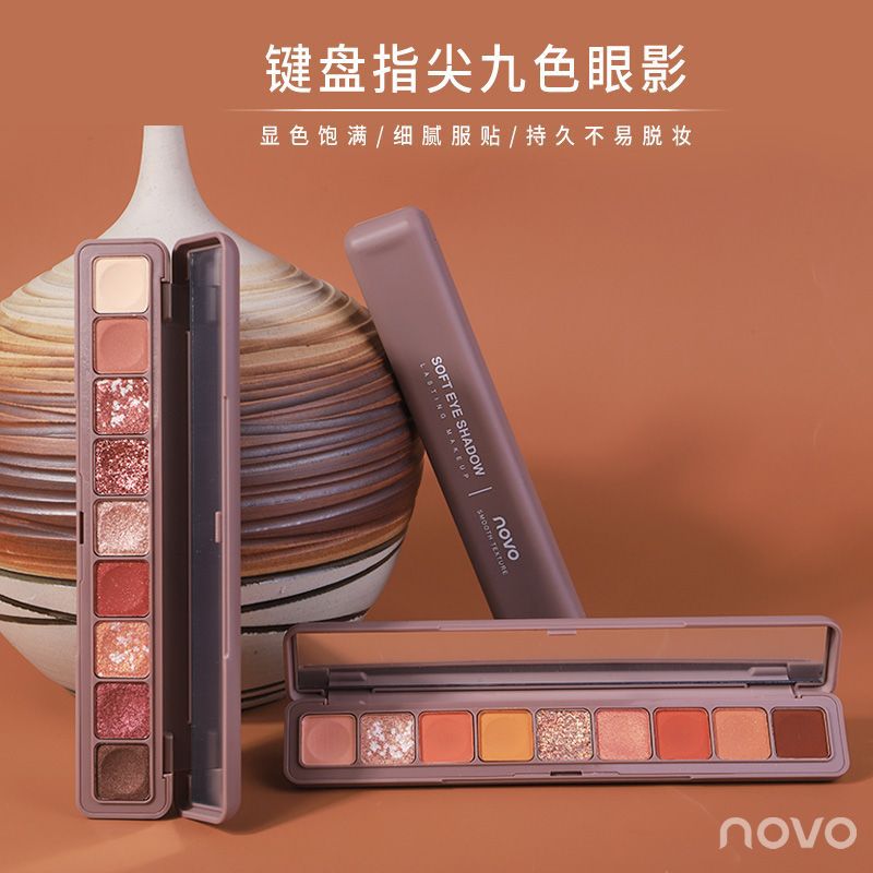 Ellie NOVO5283 Keyboard fingertip nine-color eyeshadow palette, with polarized highlights, casual blending, contrasting colors, and earth tones Item Picture