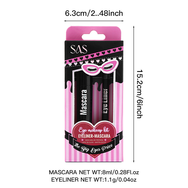 USHAS European and American cross-border stock mascara + eyeliner Pen set: Waterproof, non-smudging, thick and curling SAC074 Item Picture