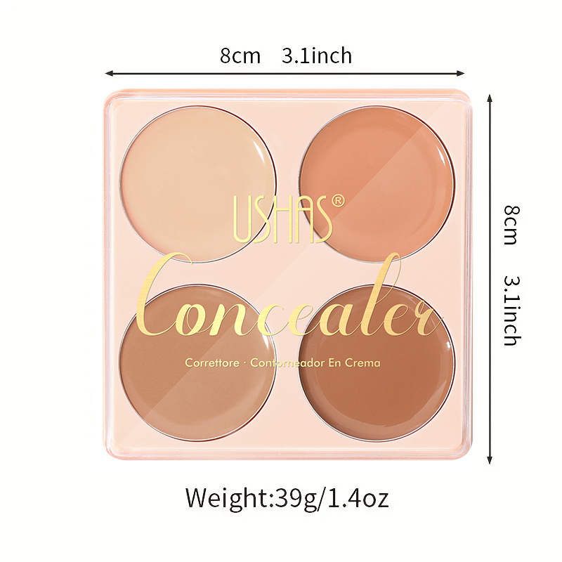 USHAS cross-border in-stock hot sale concealer for acne marks and dark circles, long-lasting and non-sticky powder concealer palette, 4-color powder base cream Item Picture
