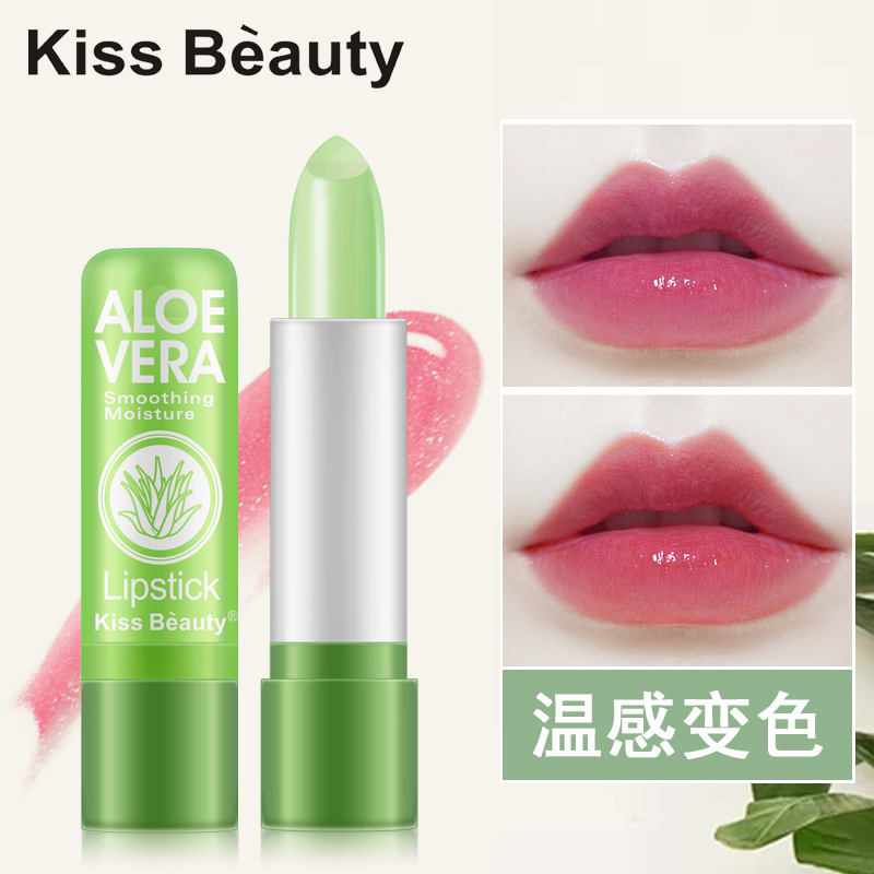 kiss beauty Cross-border Aloe Vera Lipstick Color-changing Lip Balm Repairing, Moisturizing, Waterproof, Anti-cracking and temperature-changing Lipstick full figure