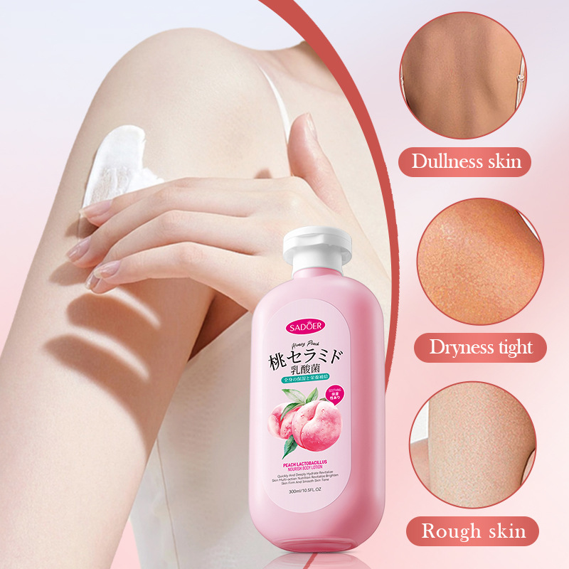 Full English SADOER Peach Lactic Acid Bacteria Nourishing Body Lotion Autumn and Winter Moisturizing Body Cream Cross-border export wholesale Application Scenario