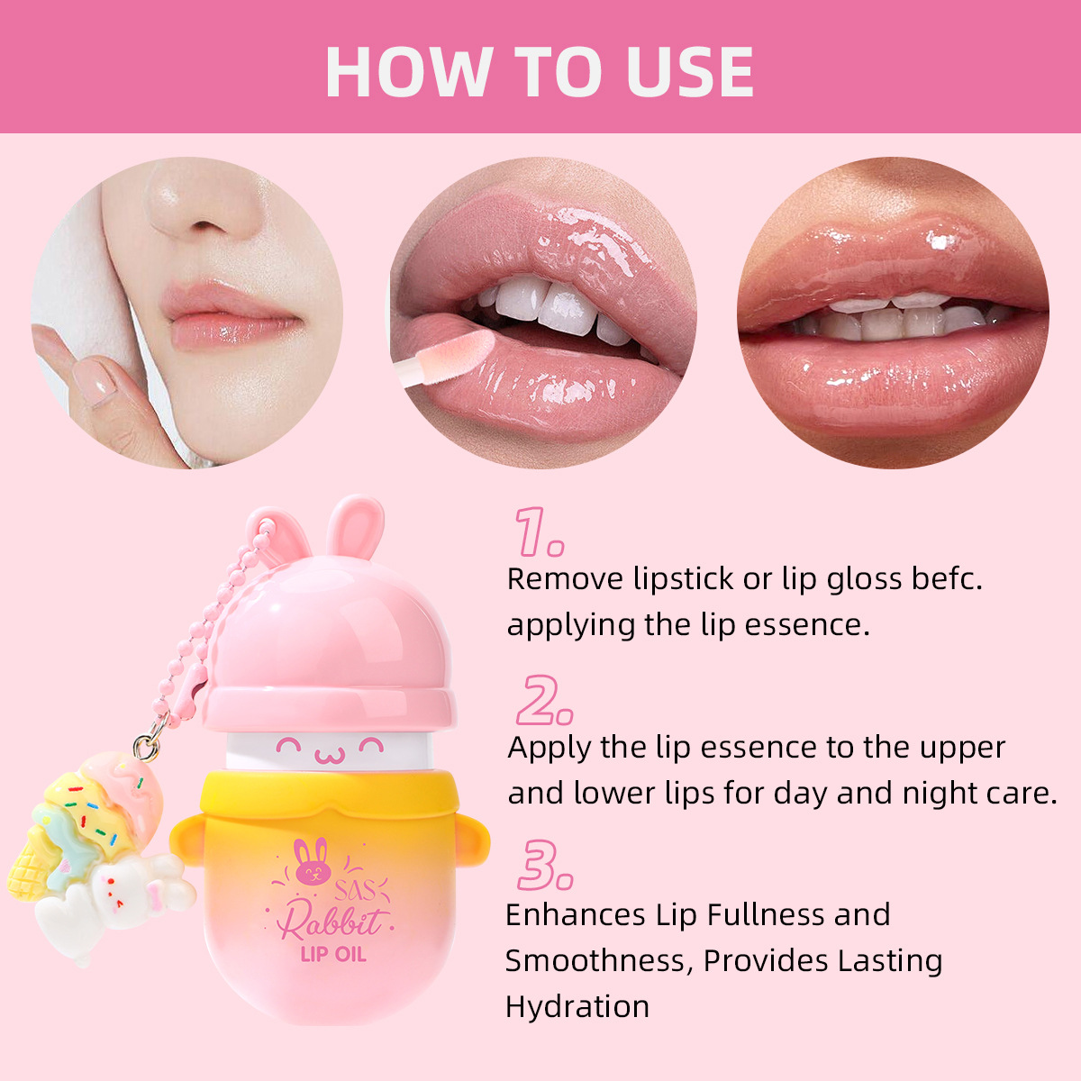 SAS European and American cross-border Amazon bestseller Cute brightening Moisturizing Lip Oil with pendant SLG003 Specification drawing