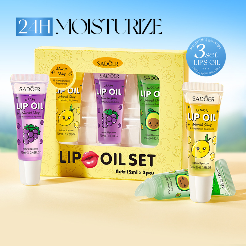 Full English SADOER Moisturizing and Brightening Lip Oil Set, Avocado + Grape + Lemon Lip balm, cross-border export wholesale details Picture