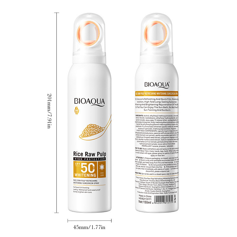 Full English BIO Rice Purees Whitening and Sunscreen Spray SPF50+ UV Protection Sunscreen for cross-border export Item Picture