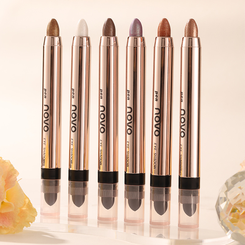 NOVO Lazy Person's Double-headed high-gloss eyeshadow pen, pearlescent fine flash, contouring and brightening Eyeshadow stick, one-touch shaping, wholesale full figure