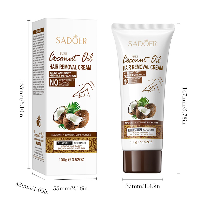 All-english SADOER Pure coconut Oil Hair Removal Cream for clean armpits and legs, summer hair removal cream for cross-border export wholesale Item Picture
