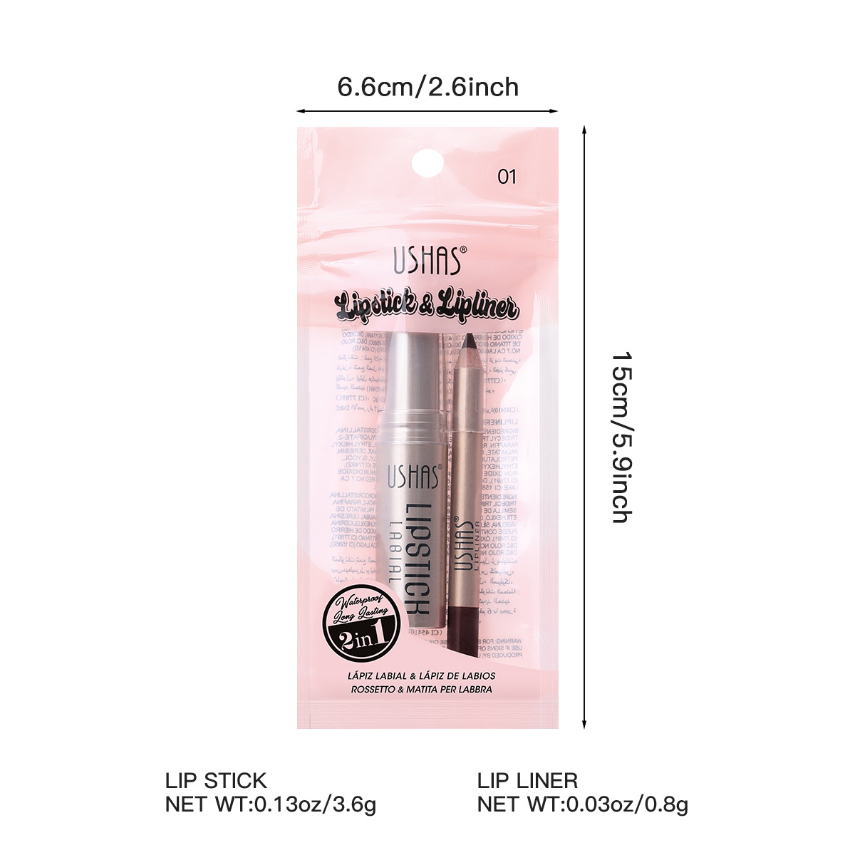 USHAS Cross-border stock matte Lipstick Lip liner Pen Long-lasting waterproof Nude Lipstick Color US015 Item Picture