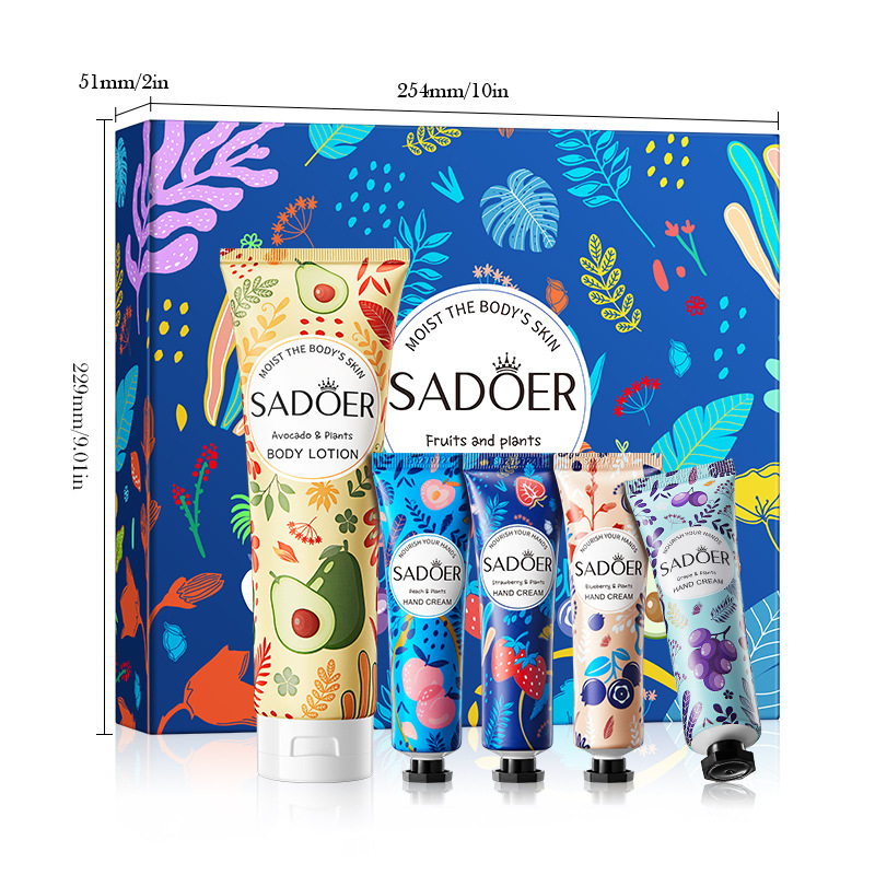 Cross-border export wholesale of SADOER fruit and plant skin care sets for autumn and winter, hand cream and body lotion Item Picture