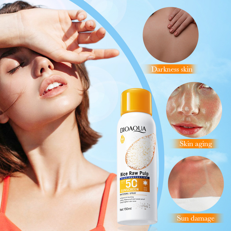All-english BIOAOUA Rice Puree Whitening Sunscreen Spray, Isolation Cream and Sunscreen Lotion cross-border export wholesale details Picture
