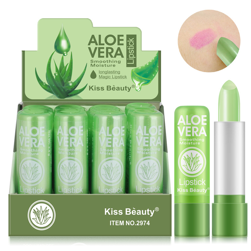 kiss beauty Cross-border Aloe Vera Lipstick Color-changing Lip Balm Repairing, Moisturizing, Waterproof, Anti-cracking and temperature-changing Lipstick Application Scenario