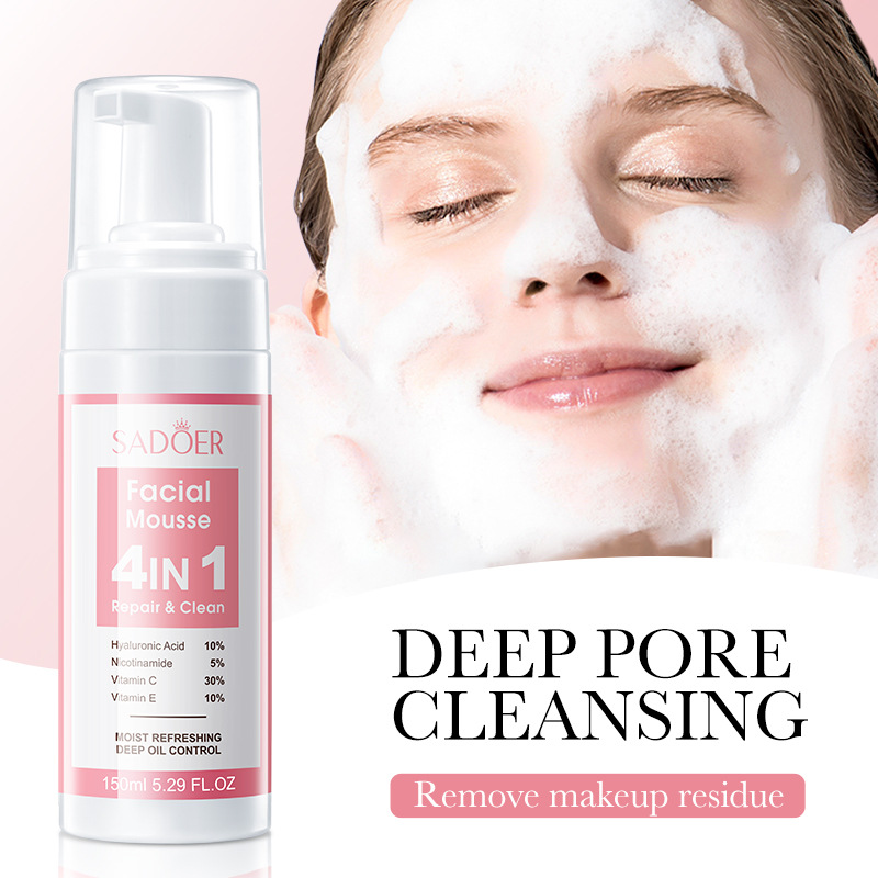 Cross-border export wholesale of all-English SADOER Four-in-one Facial multi-effect Cleansing Mousse Cleansing Foam Facial Cleanser Item Picture