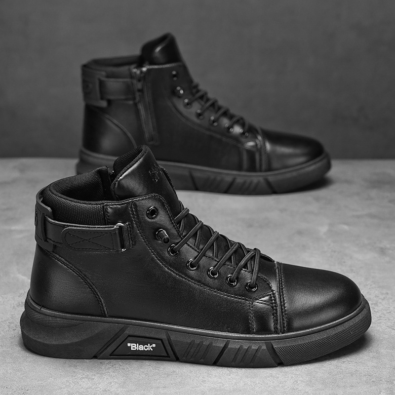 New men's shoes for autumn: high-top Dr. Martens boots, men's casual leather boots, trendy and versatile British retro fleece short boots details Picture