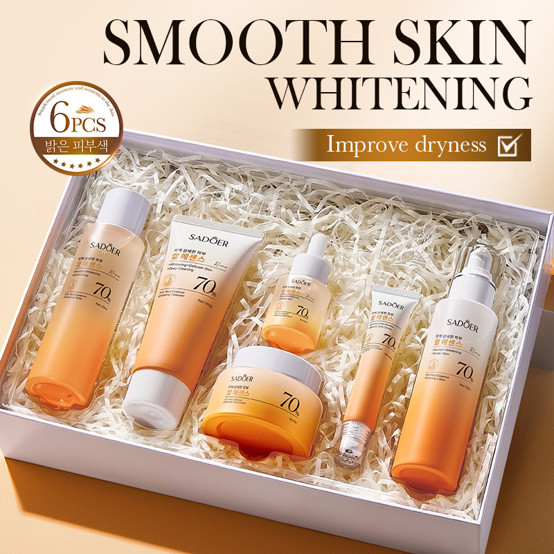 Cross-border export wholesale of SADoer 70% rice Essence Whitening, Nourishing and Repairing 6-piece skin care products full figure