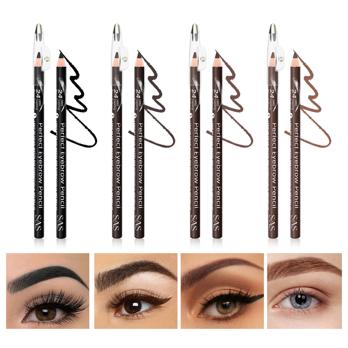 SAS cross-border in-stock eyebrow pencil for Europe and America is waterproof and does not fade easily. Eyebrow dyeing is natural and long-lasting SAP007 full figure